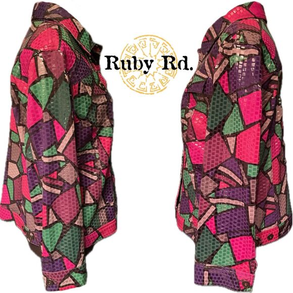 Ruby Rd Sequined Color Blocked Long Sleeve Patchwork Artsy Boho Button Jacket 12 - Picture 3 of 8